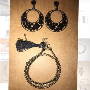 Black gems earrings and Bracelet